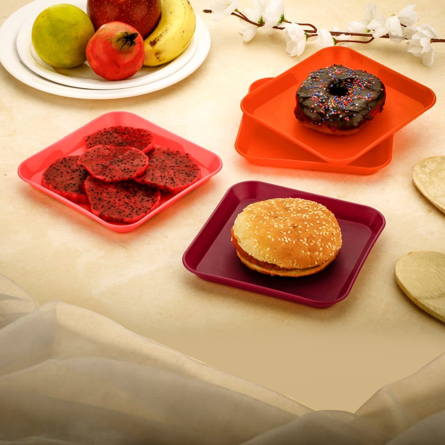 2706 Square Plastic Dinner Plate Set (Set of 6 Pcs) Colorful Snacks / Breakfast Plate DeoDap 2706 Square Plastic Dinner Plate Set (Set of 6 Pcs) Colorful Snacks / Breakfast Plate DeoDap